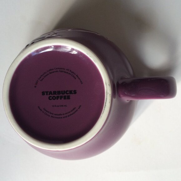 Starbucks 2007 Coffee Tea Mug Cup Saucer Set Purple White Leaf 10 oz - Picture 5 of 10